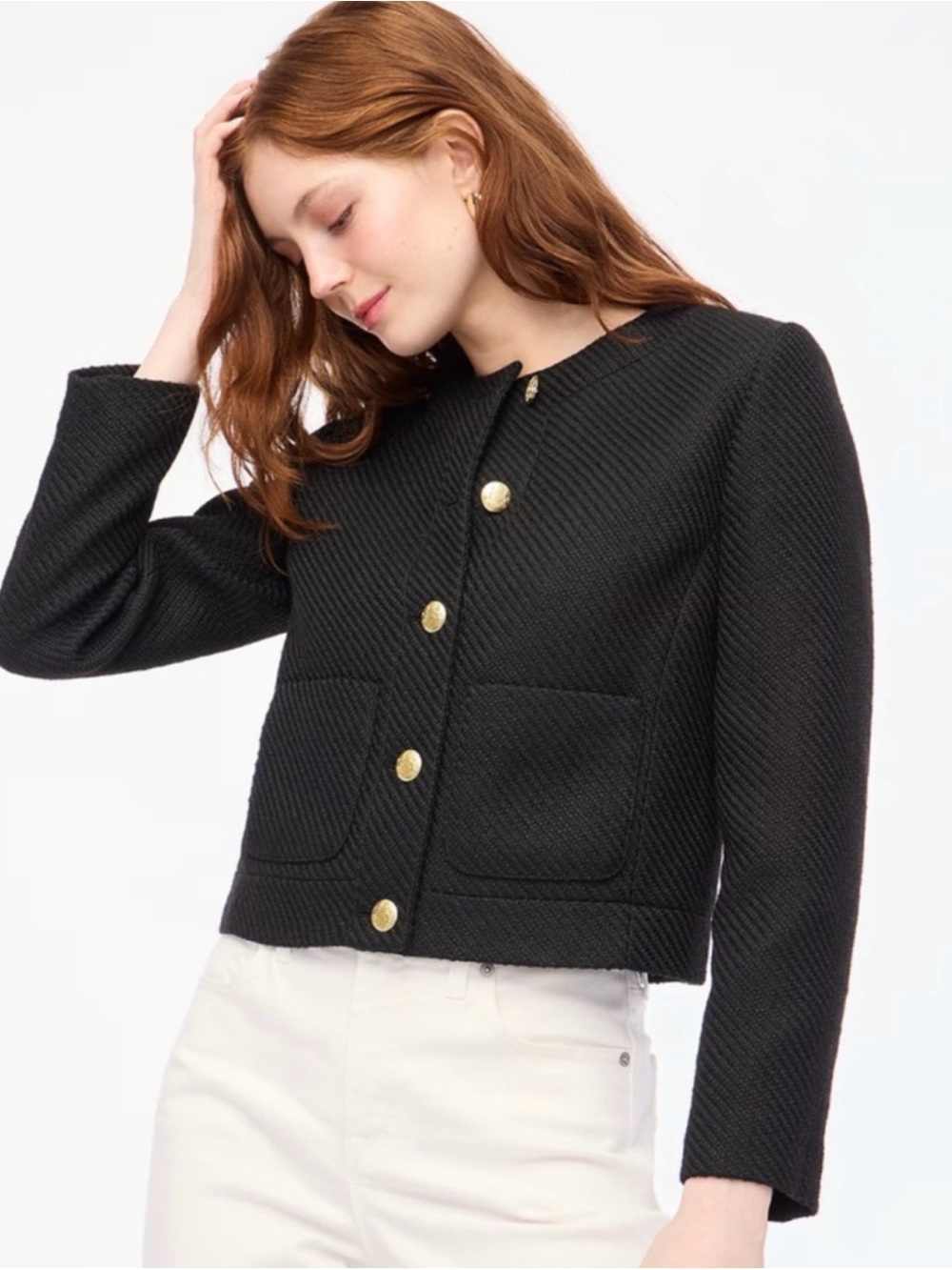 J.Crew Black Tweed Jacket with Gold Buttons Size 8